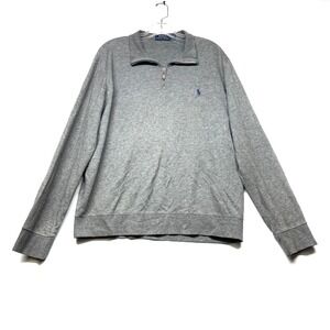 Polo Ralph Lauren Sweater Mens Large Gray Long Sleeve Mock Neck 1/4 Zip Pullover